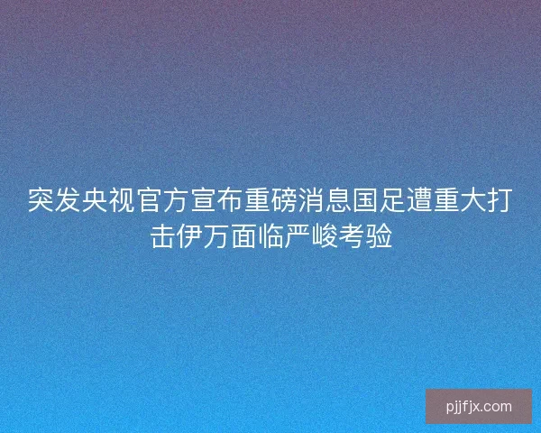 突发央视官方宣布重磅消息国足遭重大打击伊万面临严峻考验